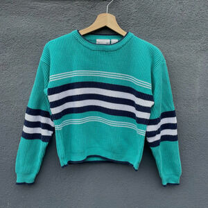 Vintage 90s Teal Stripe Knit Sweater by Nordstroms Point Of View